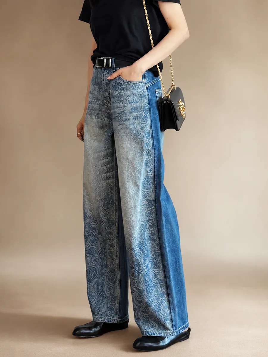 Panelled wide-leg jeans in two washes